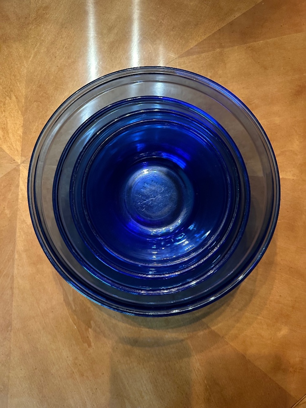 4 Vintage Anchor Hocking Blue Glass Nesting Bowl Set 4pc Rare 4 qt Bowl